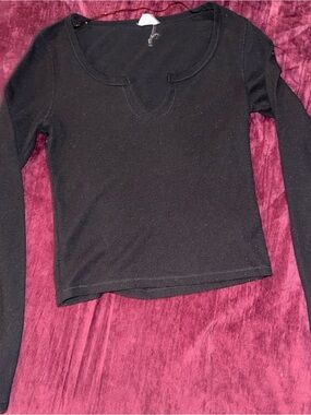 Cotton On Black Ribbed Long-Sleeve Scoop-Notch Top